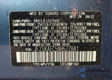 2022 Subaru Forester Premium from USA, damaged, VIN JF2SKAEC5NH522841